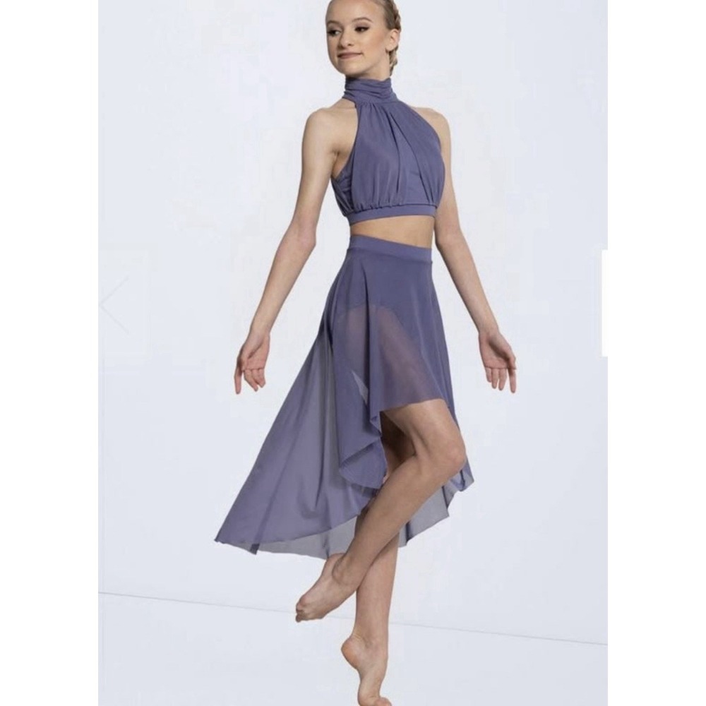 Weissman Blue Lyrical Dance Costume 2 Piece High Low Skirt Large Child LC